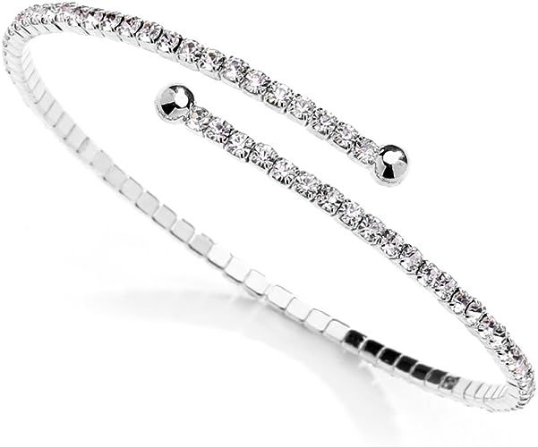 Mariell Austrian Crystal Rhinestone Silver Cuff Bracelet 1-Row Fashion Bangle - Wedding, Prom, Br... | Amazon (US)