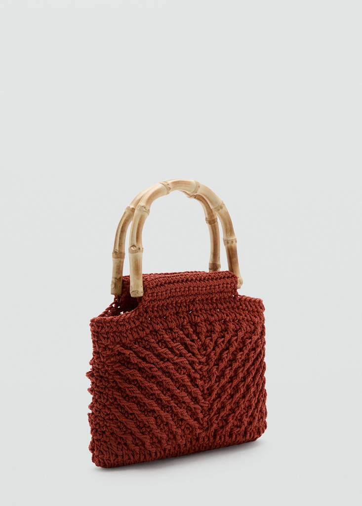 Handbag with bamboo handle burnt orange - Woman - One size - MANGO | Mango (US/MX/AU)