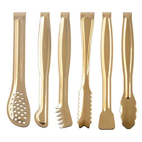 HINMAY Gold Plated Mini Serving Tongs Set 6-Inch Appetizers Tongs Stainless Steel Small Sugar Cube T | Amazon (US)