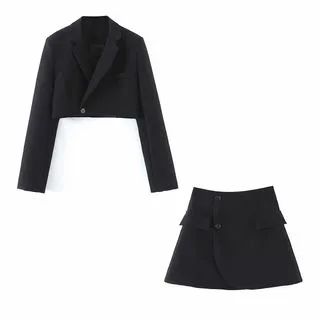 Osion - Set: Plain Cropped Blazer + Mini A-Line Skirt | YesStyle | YesStyle Global