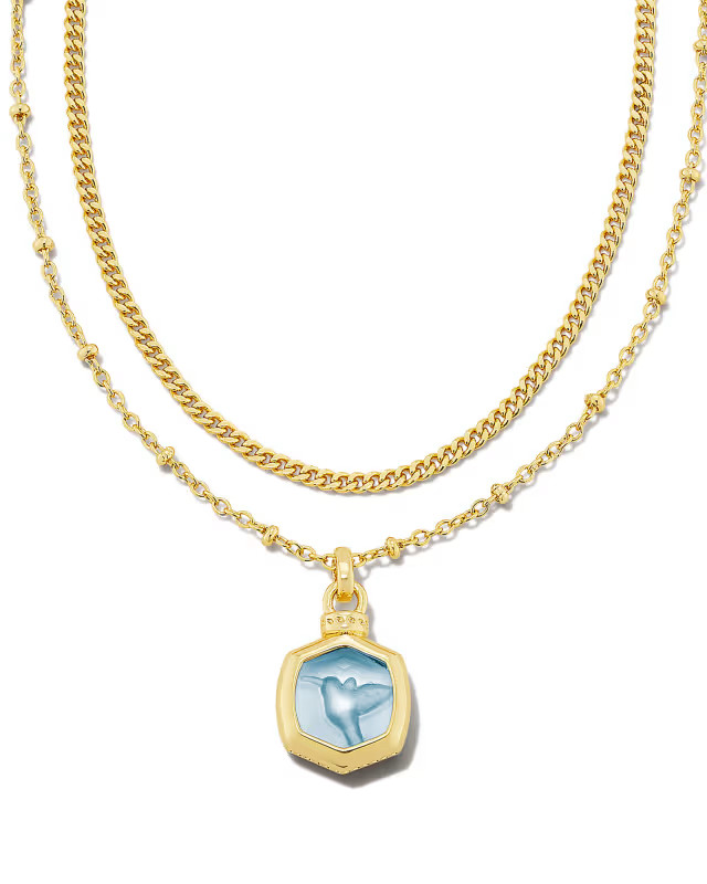 Davie Intaglio Gold Multi Strand Necklace in Light Sky Blue Glass Hummingbird | Kendra Scott