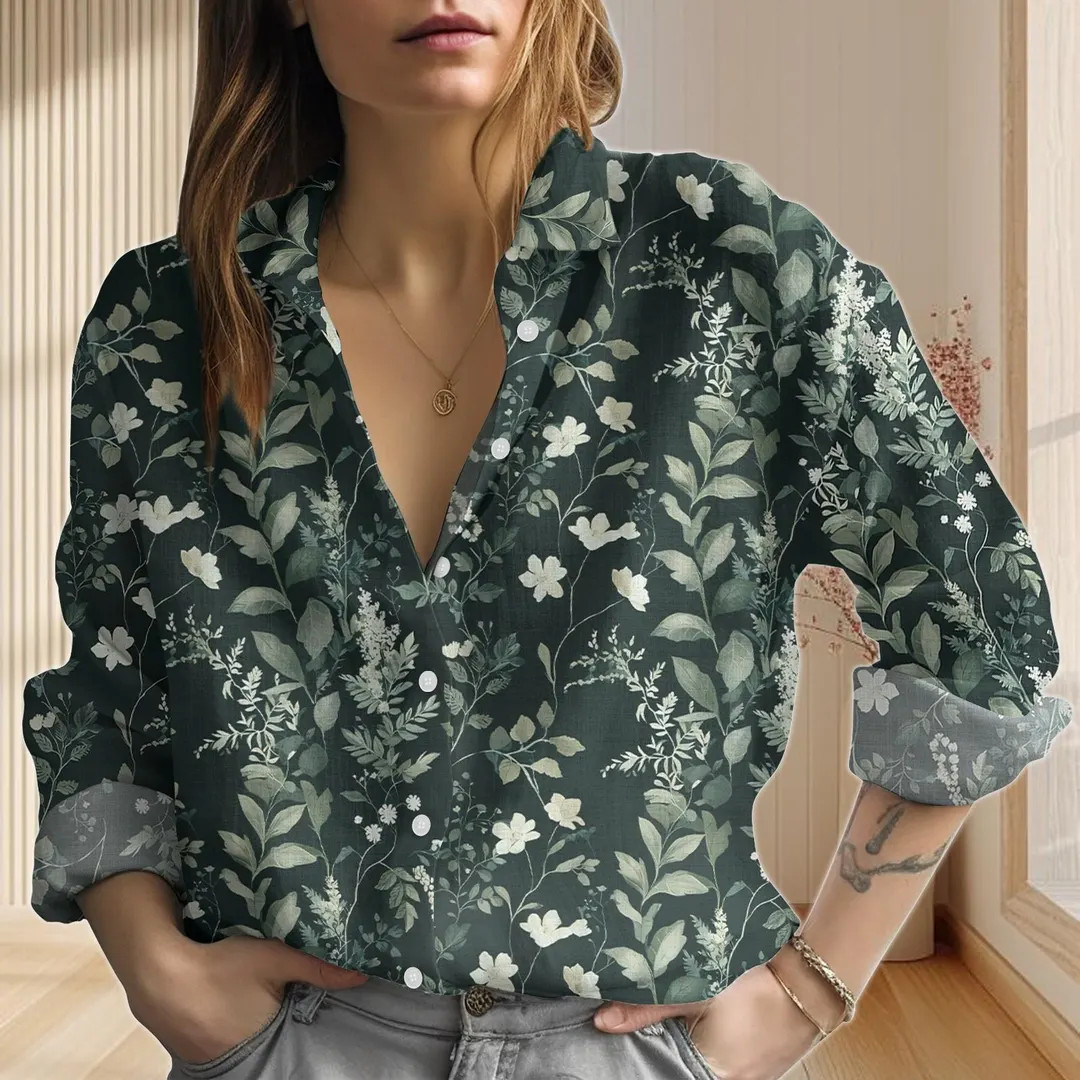 Botanical Floral Linen-Look Shirt, Nature Love Blouse Tops Women, Gardening Casual Shirt, Retro B... | Etsy (US)
