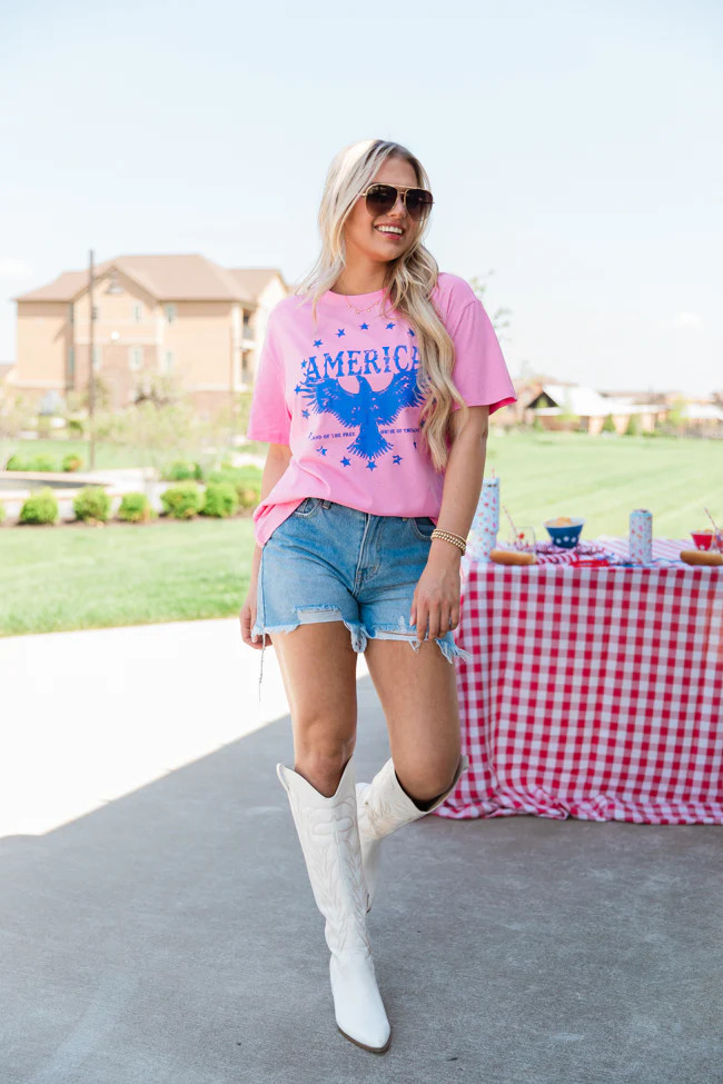 American Eagle Hot Pink Oversized Graphic Tee | Pink Lily