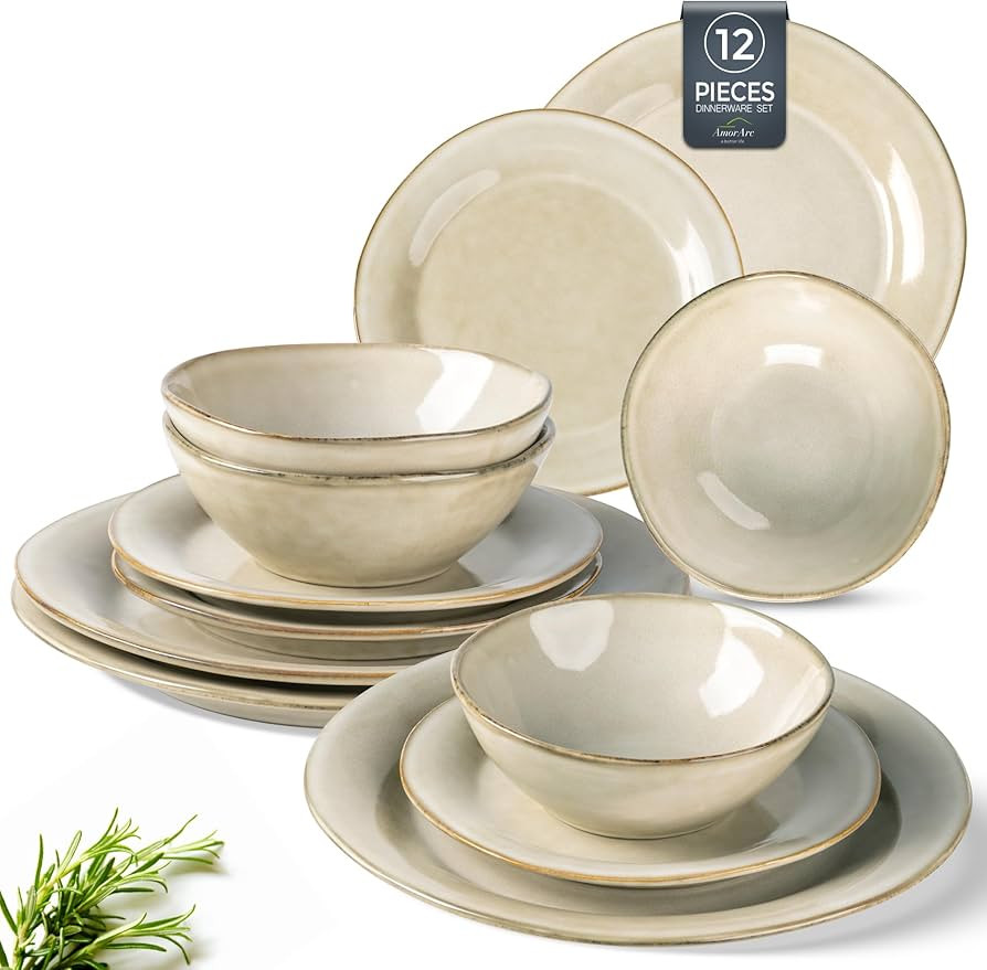 AmorArc Ceramic Dinnerware Sets, Handmade Stoneware Reactive Glaze Plates and Bowls Set, Scratch ... | Amazon (US)