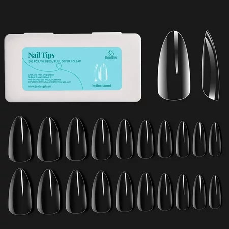 Beetles Gel Nail Kit Soft Gel Nail Tips 500Pcs Medium Almond Pre-shaped Clear Full Cover False Nails | Walmart (US)