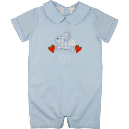Blue Bunny And Carrot Short Romper | Cecil and Lou
