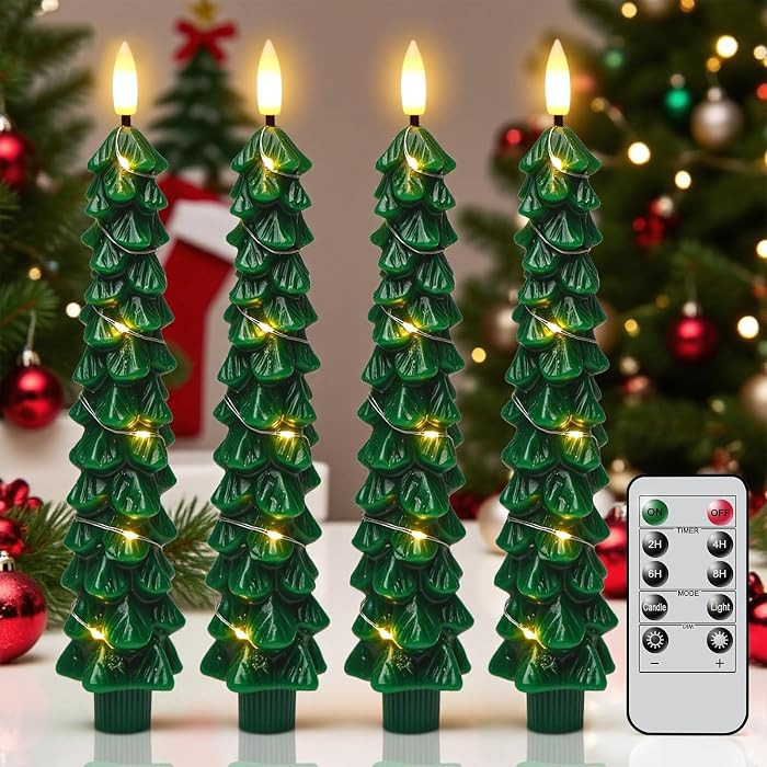 Christmas Tree Candles, Flameless Taper Candles with String Lights | Amazon (US)