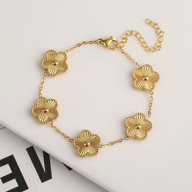 Y2K-Bracelet en acier inoxydable étanche pour femme, métal, prune, laser, cinq fleurs du cuir c... | Aliexpress EU