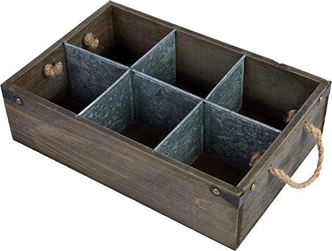 MyGift Rustic Wood Crate Caddy, Barnwood Style Decorative Bottle Storage Box with Metal Dividers ... | Amazon (US)