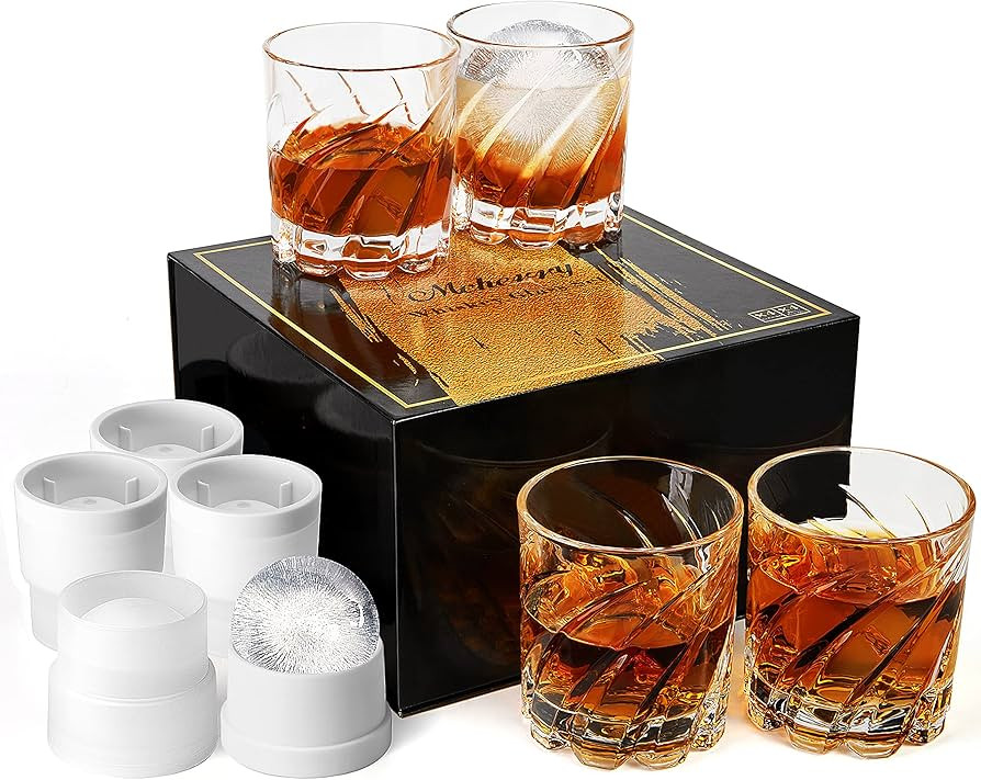 Whiskey Glasses with 4 Iceball molds and a Luxury Box, Old Fashioned Whiskey Glasses, Gifts for D... | Amazon (US)