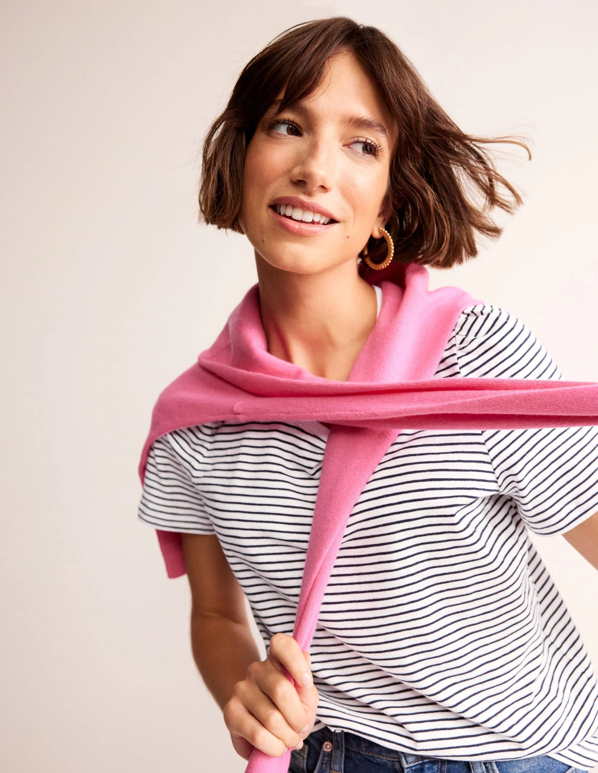 Cotton Puff Sleeve T-Shirt-Ivory, Navy Stripe | Boden UK