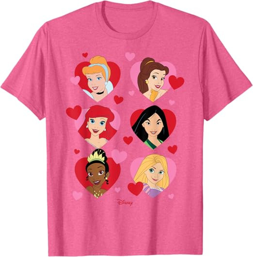 Disney Princess - Valentine's Day Princesses Heart Grid T-Shirt | Amazon (US)