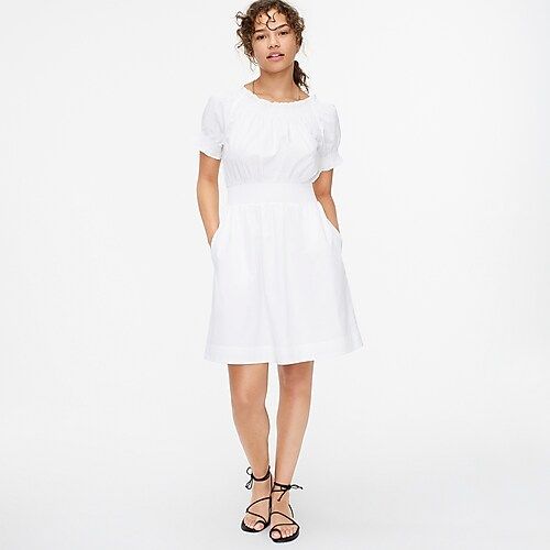 Smocked puff-sleeve cotton poplin dress | J.Crew US