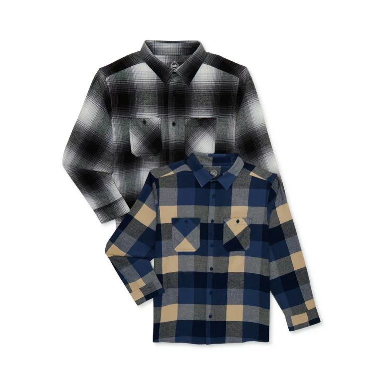 Wonder Nation Boys Long Sleeve Flannel 2-Pack Shirts, Sizes 4-18 & Husky - Walmart.com | Walmart (US)