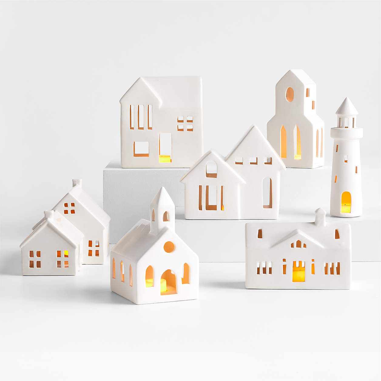 White Ceramic Holiday Houses | Crate & Barrel | Crate & Barrel