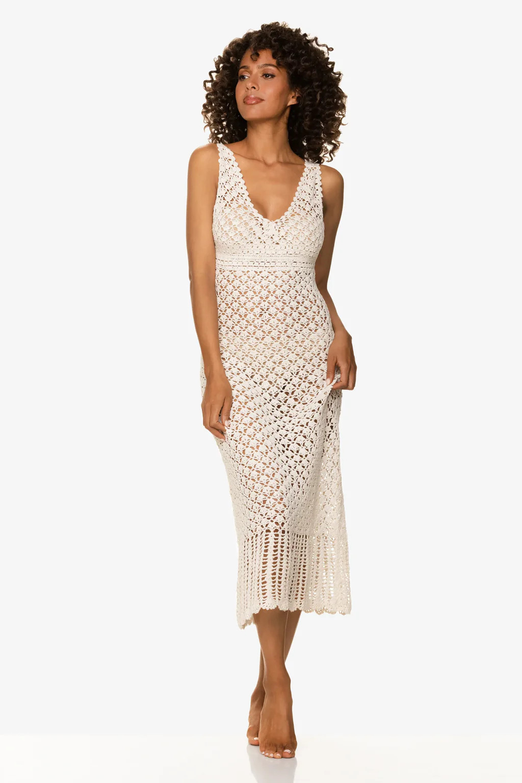 Claudia Crochet Midi Dress  |  Ivory | Helen Jon