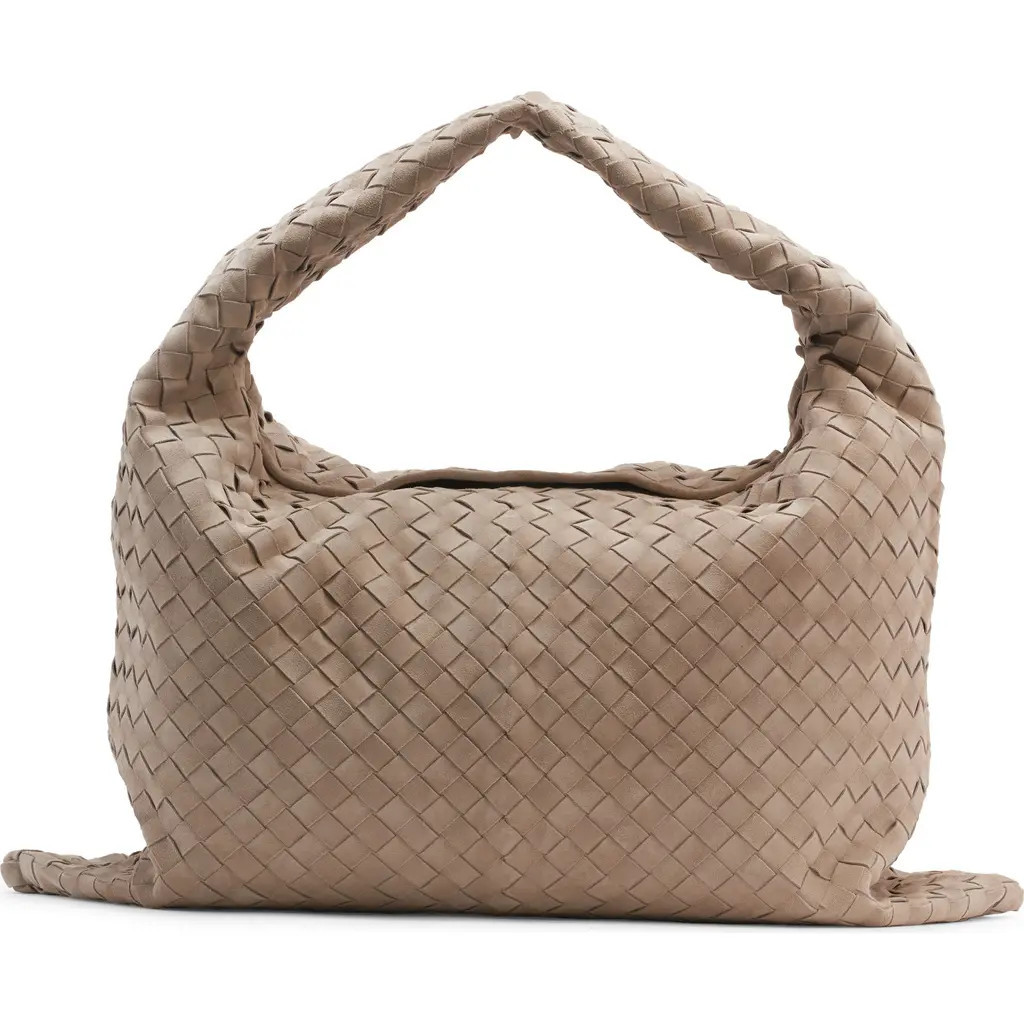 Bottega Veneta Large Hop Intrecciato Suede Hobo Bag in 1550 Mastice-M Brass at Nordstrom | Nordstrom