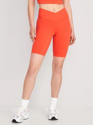 Extra High-Waisted PowerChill Crossover Hidden-Pocket Biker Shorts for Women -- 8-inch inseam | Old Navy (US)