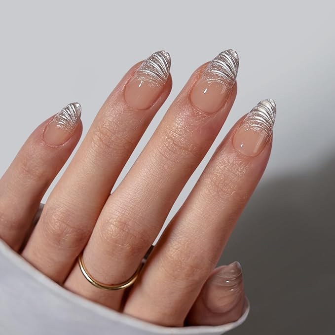 BTArtbox French Tip Press On Nails - Lamp-Curable 3D Sculpting Short Almond Press On Nails with G... | Amazon (US)