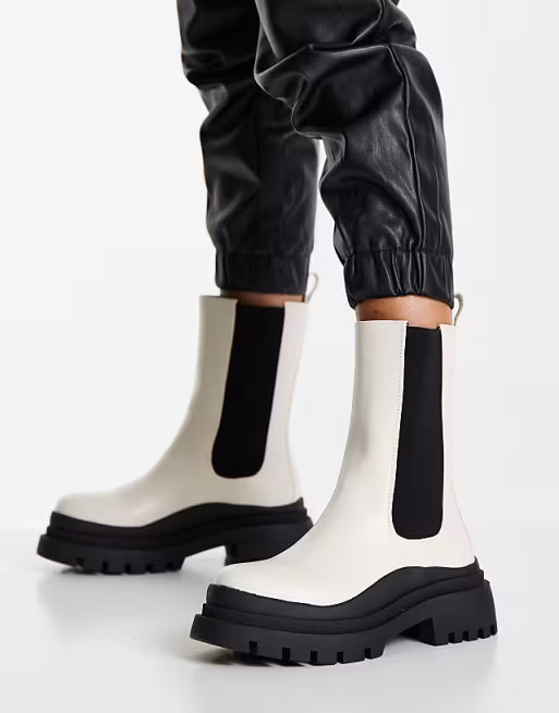 Missguided chunky boots with wave sole in cream | ASOS | ASOS (Global)