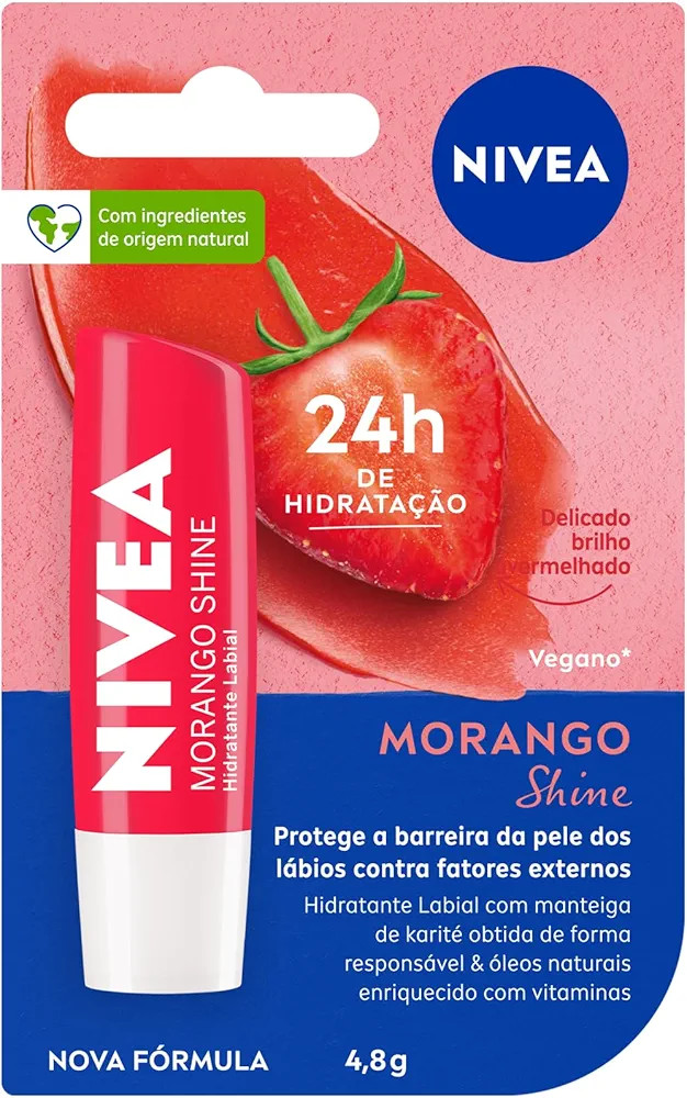 NIVEA Hidratante Labial Morango Shine 4,8g - Cuidado intensivo para seus lábios, hidratação pr... | Amazon (BR)