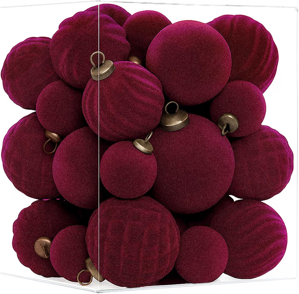 XmasExp 36PCS Velvet Christmas Ornaments Set Mixed Flocked Balls Ornaments Shatterproof Christmas... | Amazon (US)