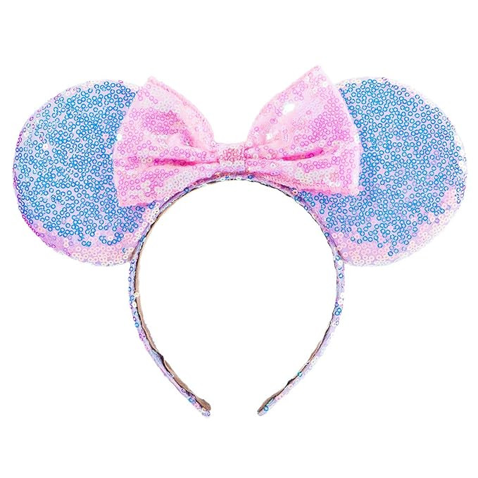 Minnie Ears Headband,Sequin Mouse Ears Hairband with Bow Hairs Accessories for Girls Women Adult ... | Amazon (US)
