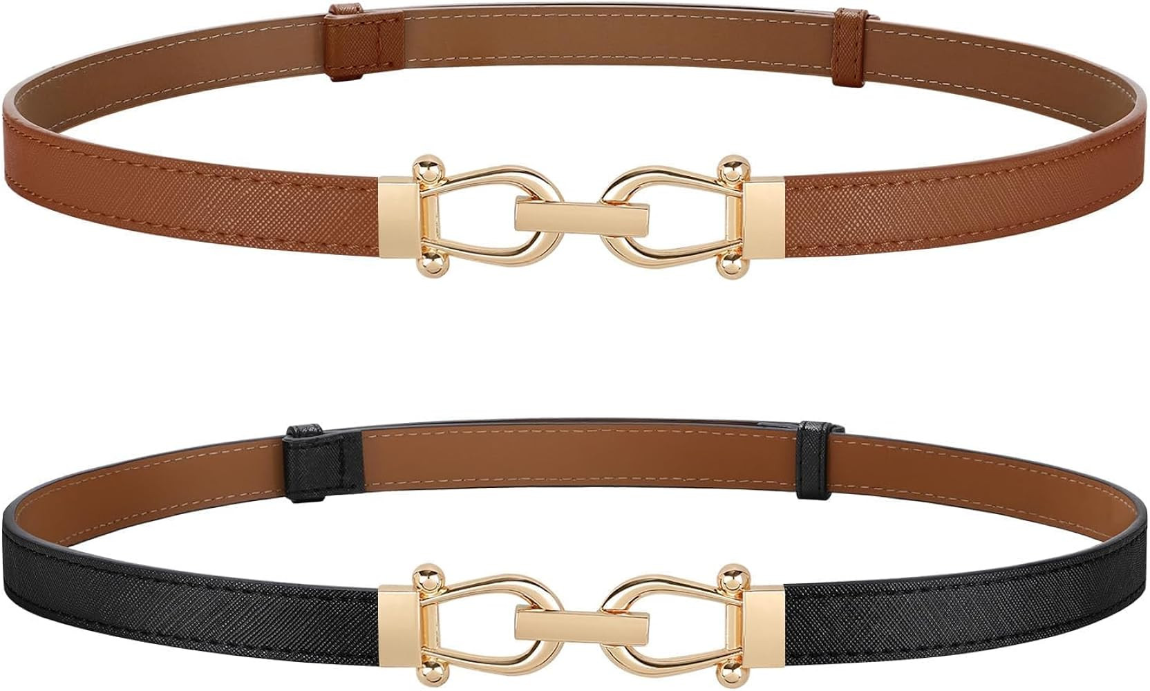 JASGOOD 2 Pack Women’s Thin Belts Pu Leather Adjustable Skinny Waist Belts for Jeans Pants Dres... | Amazon (US)