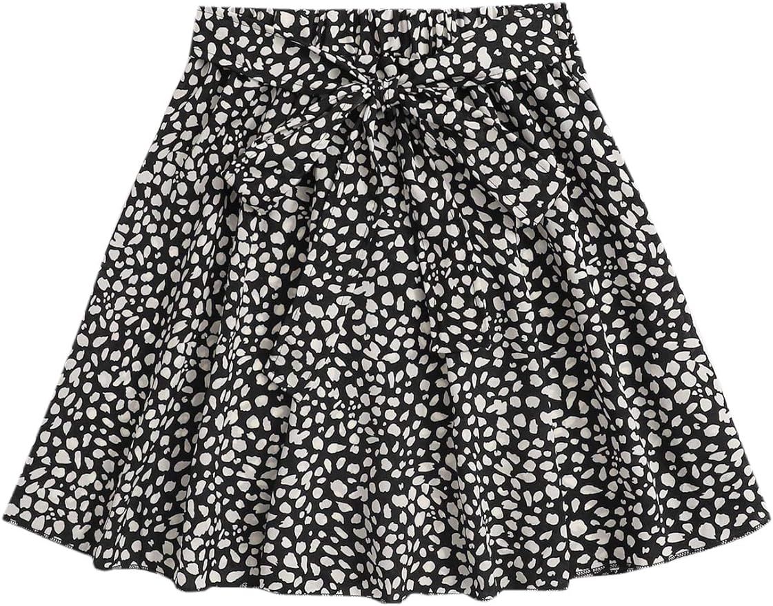 SheIn Women's Summer Floral Print Self Belted A Line Flared Skater Short Skirt | Amazon (US)