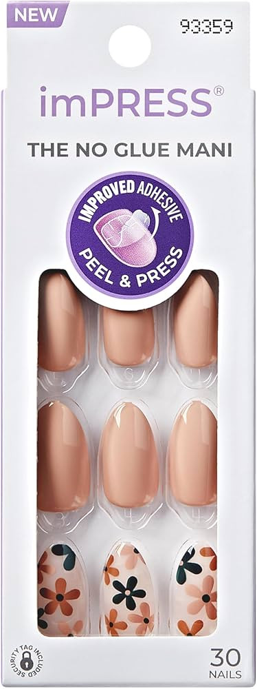 KISS imPRESS No Glue Mani Press On Nails, Design, 'As It Was', Neutral/green, Medium Size, Almond... | Amazon (US)