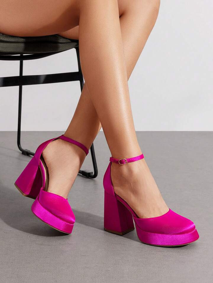 Women Chunky Platform High Heels Closed Toe Block Ankle Strap Dress Prom Wedding Party Pumps Shoes | SHEIN