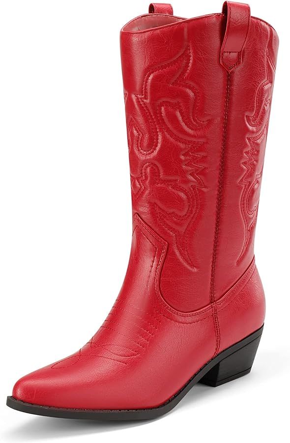 DREAM PAIRS Women's Cowboy Boots Pull On Cowgirl Boots Mid Calf Western Boots | Amazon (US)