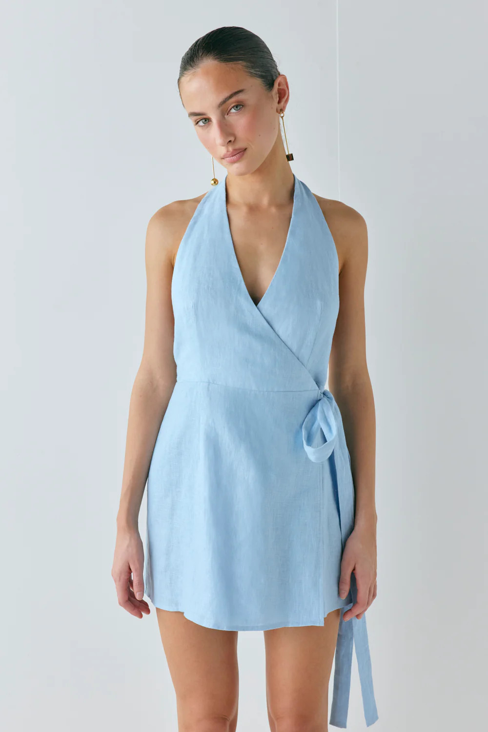 Lo Linen Mini Dress Sky | VRG Grl