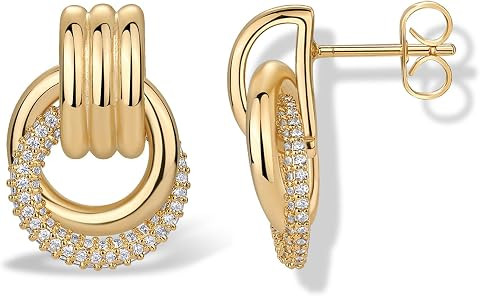 PAVOI Dangle CZ Knot Earrings for Women, 14K Plated Chunky Gold Earrings | Amazon (US)