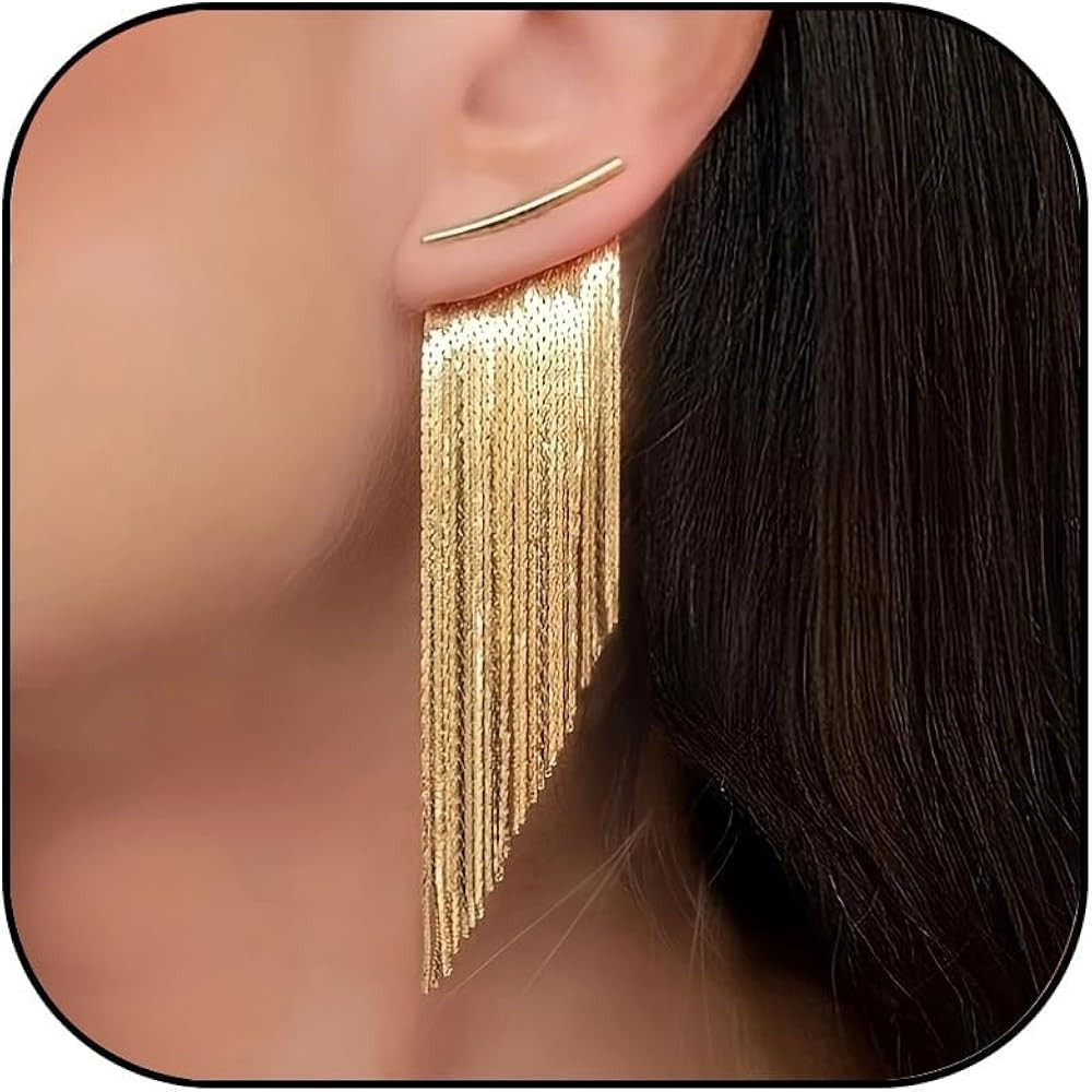 Gold Tassel Dangle Earrings for Women Trend Metal Chain Long Fringe Statement Drop Earrings Hypoa... | Amazon (US)