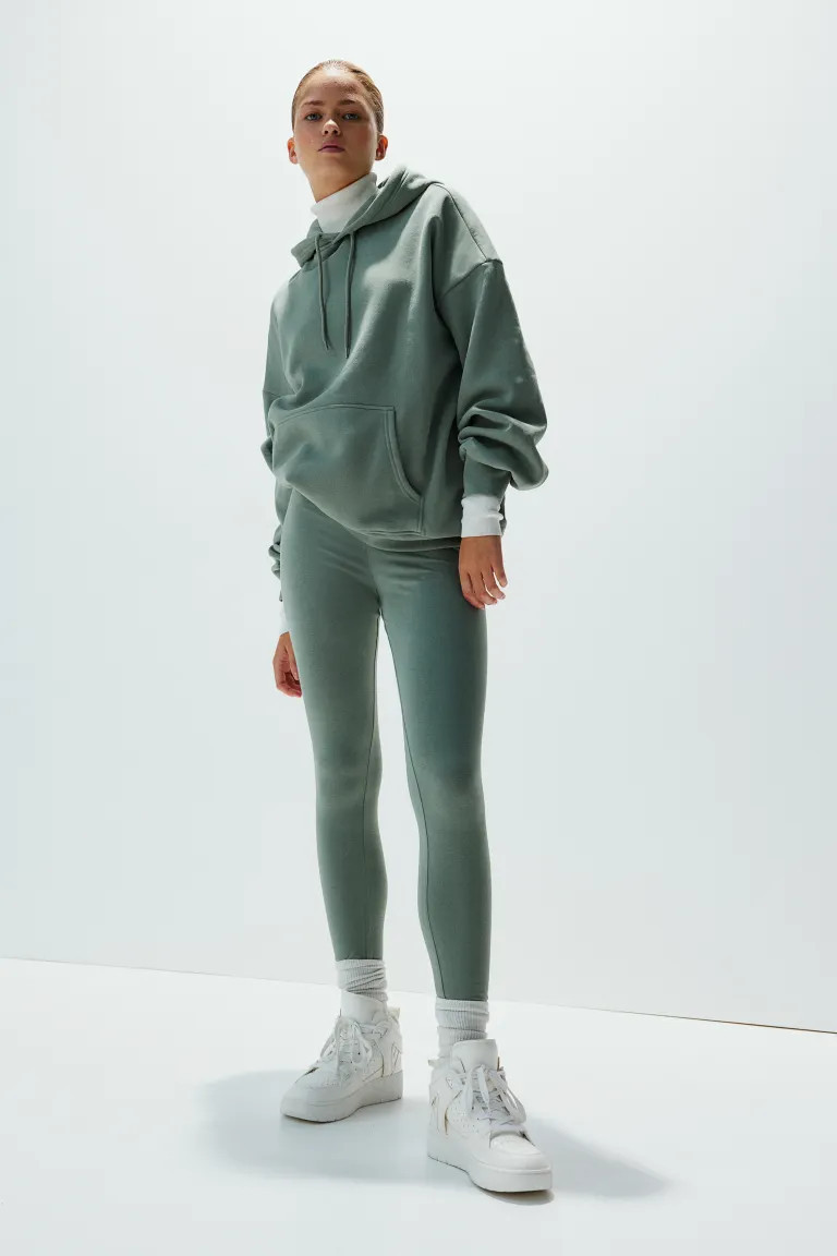 Cotton Jersey Leggings - Dusty green - Ladies | H&M US | H&M (US + CA)