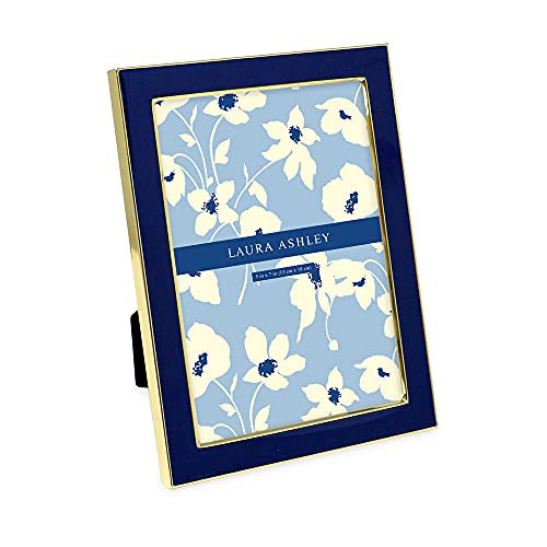 Laura Ashley 5x7 Navy Enamel Picture Frame, Gold Metal Edge with Easel, for Countertop, Counterspace, Tabletop Display, Bookshelf, Desk, Wall Décor, Photo Gallery (5x7, Navy W/Gold) | Amazon (US)