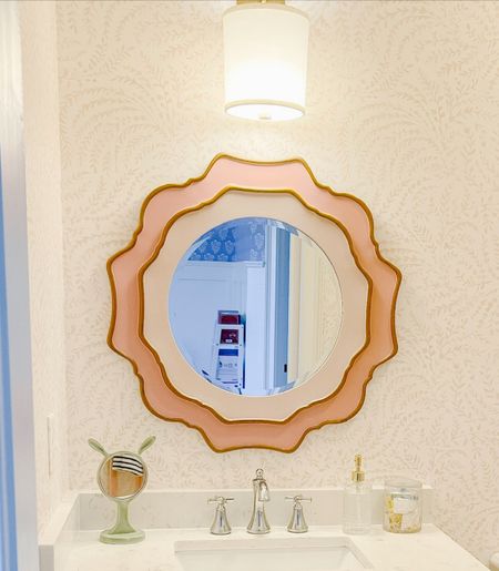 Classic coastal pink & white girl bathroom - scalloped mirror

#LTKhome