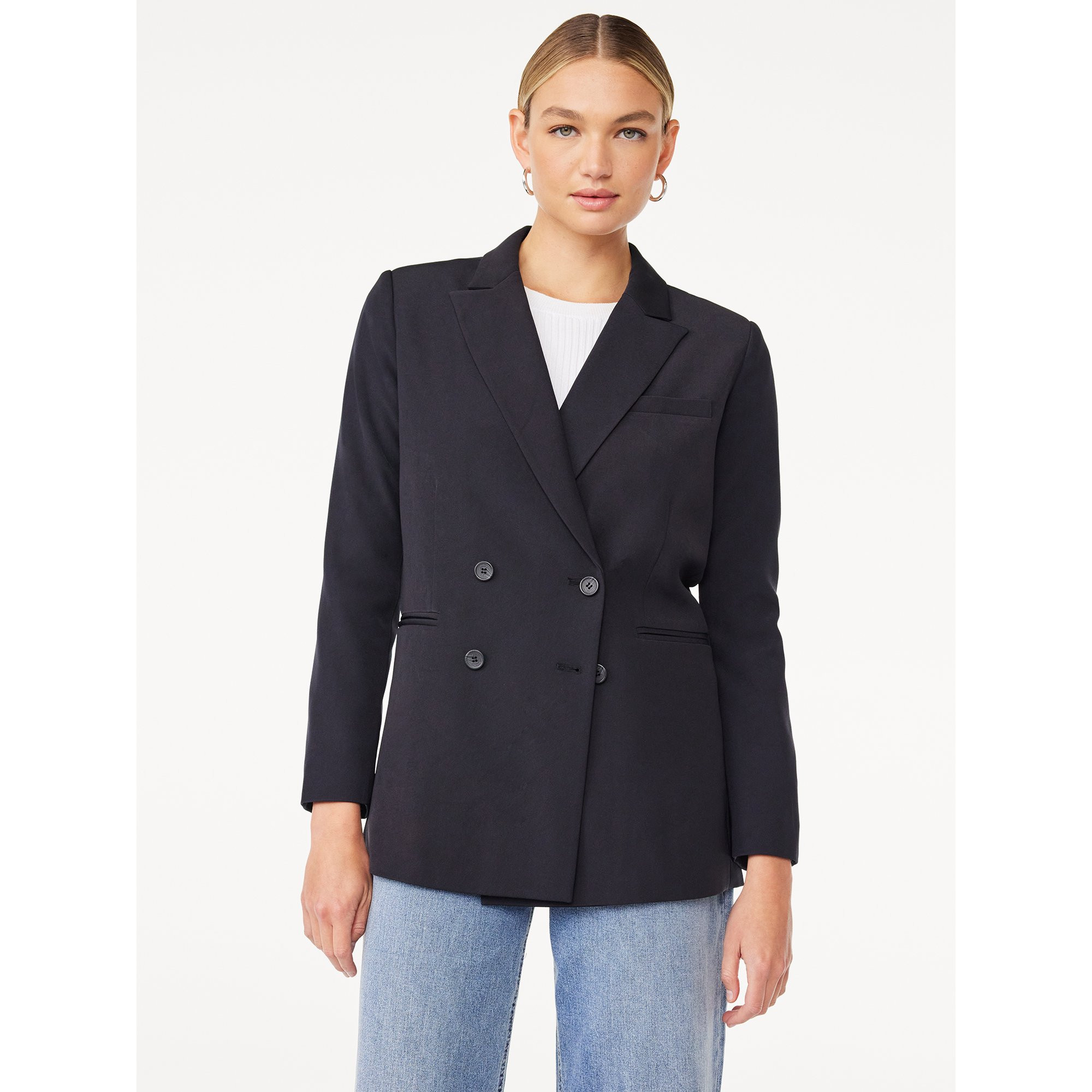 Scoop Women’s Slouchy Double Breasted Blazer, Sizes XS-XXL | Walmart (US)