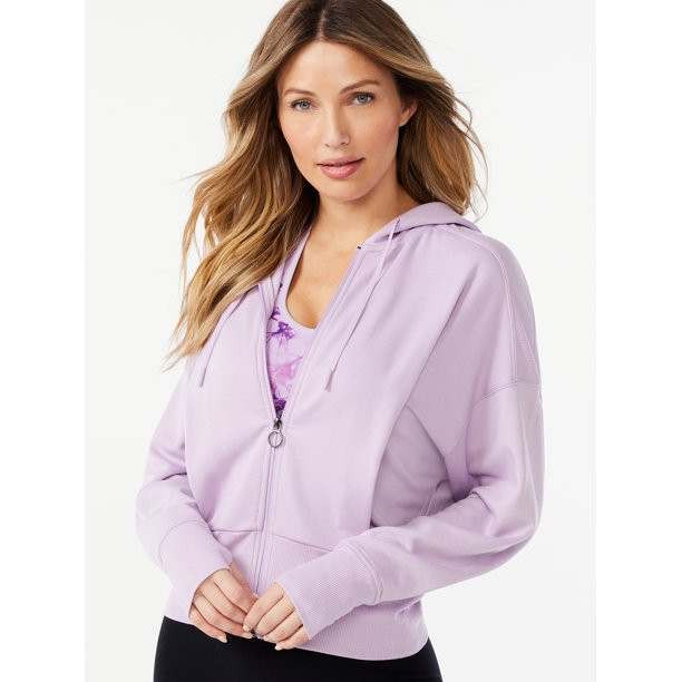 Sofia Active by Sofia Vergara Women's Ribbed Zip Fleece Hoodie - Walmart.com | Walmart (US)
