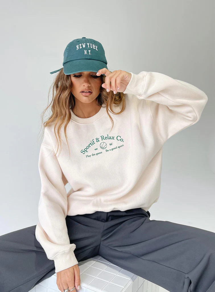 MVP Oversized Crewneck Sweatshirt Cream | Princess Polly US