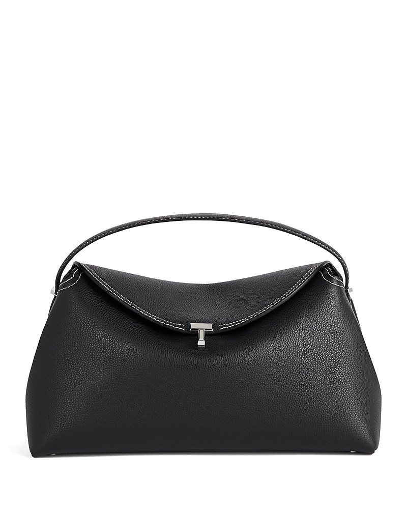 Toteme T-Lock Grained-Leather Convertible Top Handle Bag in Black | Bloomingdale's (US)