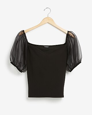 Organza Puff Sleeve Top | Express