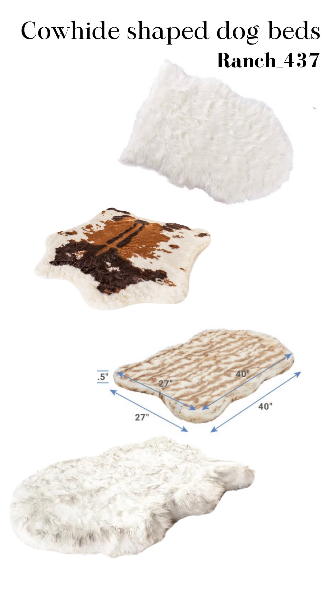 Cowhide shaped dog beds from Amazon, Wayfair, Walmart and Chewy. These are all similar to the ones I have in my living room. 

Dog beds, cowhide dog bed, western home decor, dog finds

#LTKhome