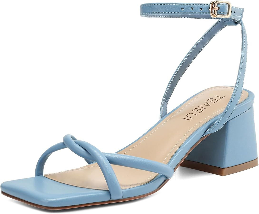 Women's Sandals Strappy Heels for Women Dressy Open Square Toe Comfort Chunky Block Heel Dress Sh... | Amazon (US)