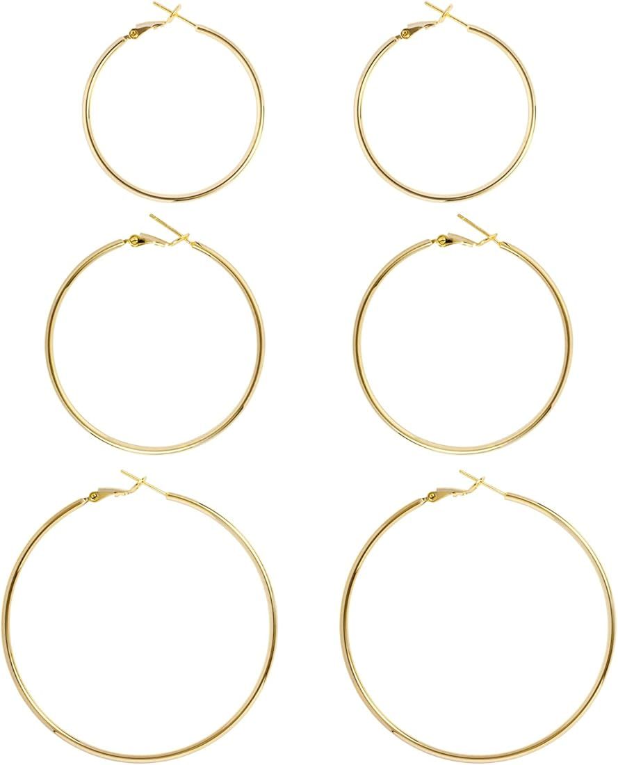 Big Gold Hoop Earrings for Women Hypoallergenic 925 Sterling Silver Post Thin Loop 14K Gold Plate... | Amazon (US)