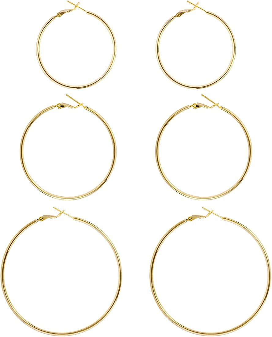 Big Gold Hoop Earrings for Women Hypoallergenic 925 Sterling Silver Post Thin Loop 14K Gold Plate... | Amazon (US)