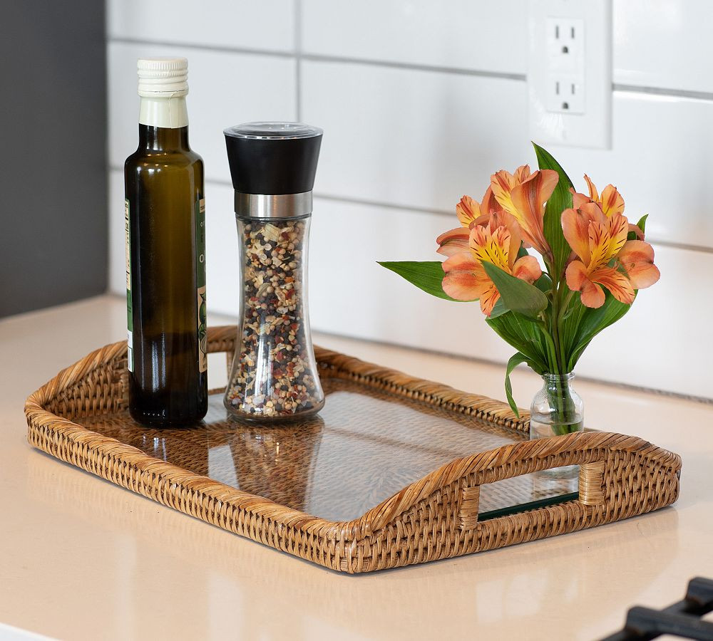 Tava Handwoven Rattan Rectangular Serving Tray | Pottery Barn (US)