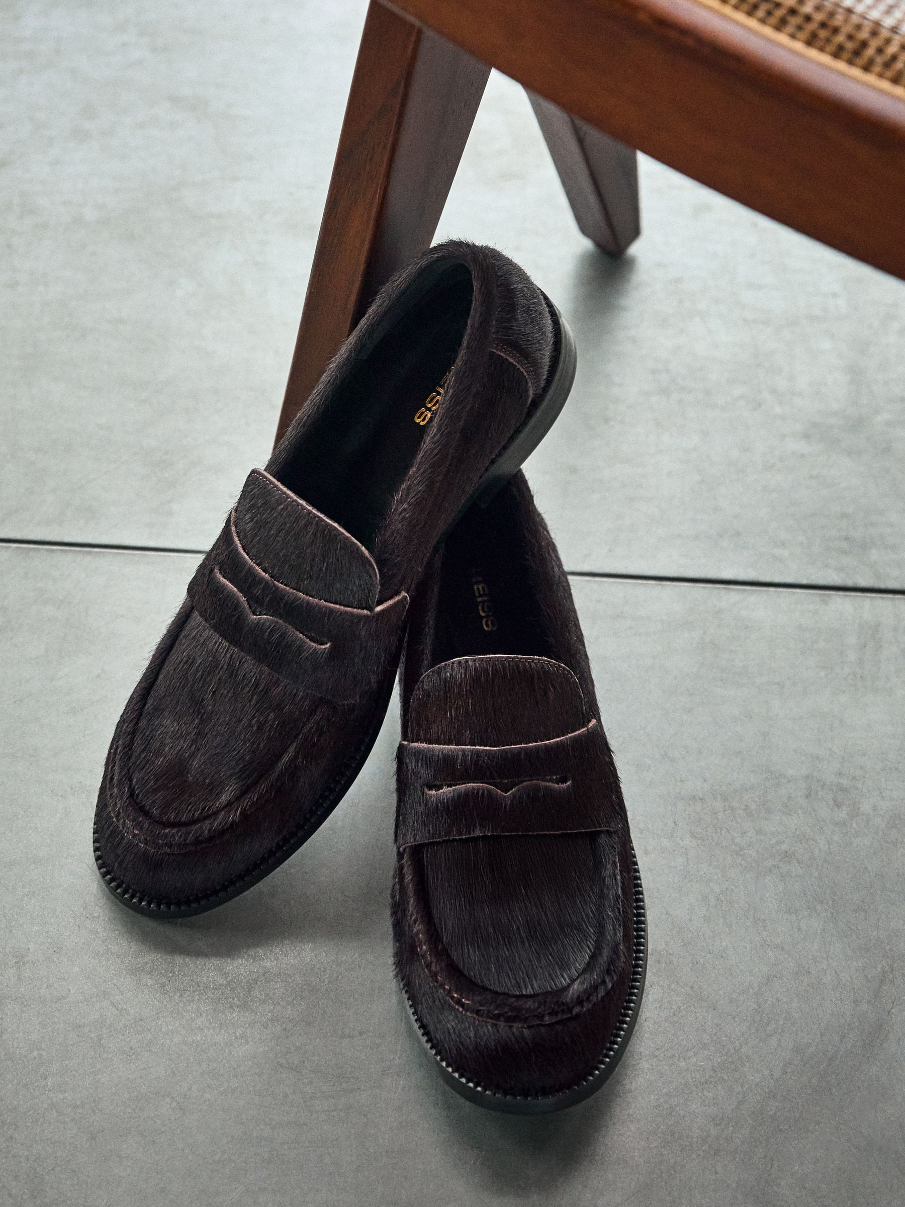 Reiss Leather Pony-Hair Penny Loafers in Chocolate - REISS | Reiss UK