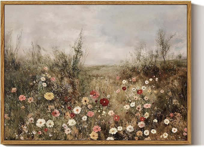 InSimSea Framed Canvas Prints Art Vintage Decor, Classical Wildflower Field Meadow with Flowers P... | Amazon (US)